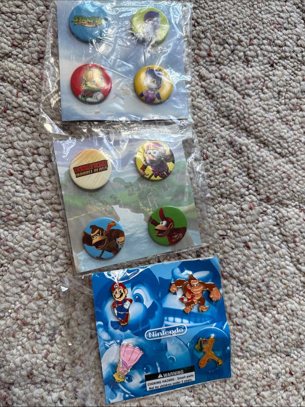 Nintendo Character Pin Button Set - Blue, Red, Green, Yellow